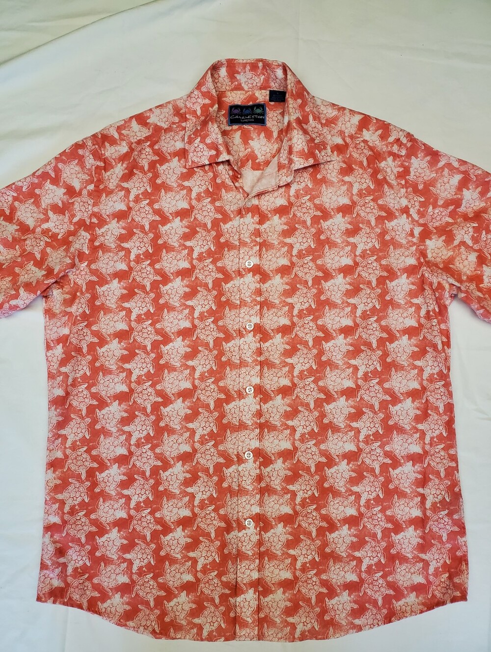 Charleston Threads Linen Shirt Mens L Sea Turtle Print Coral Button Up Coastal